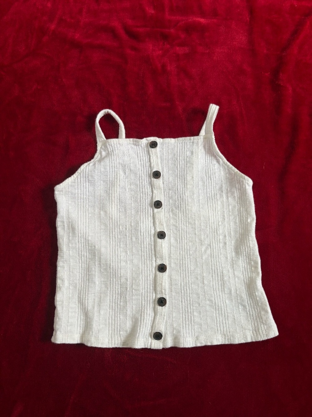 American Eagle White Ribbed Button Front Cami Tank Top: Size Medium